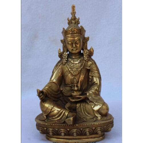 Tibet Buddhism Bronze Gilt Seat Lotus Guru Rinpoche Padmasambhava Buddha Statue