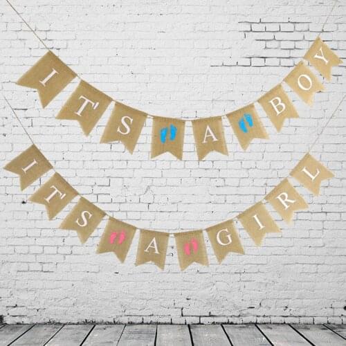 Birthday Decoration Banner Jute Burlap Bunting Rustic its a boy or its a girl Garland Swallowtail Party Flags Event Supplies