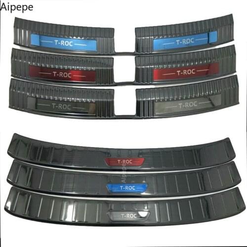 Inner&Outer Rear Trunk Boot Bumper Guard Protector Trim Stainless Steel 2pcs for VW Volkswagen T-Roc 2017 2018 2019 Car Styling