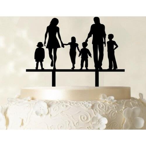 Custom Cake Topper, Mirror Cake Topper Wedding Cake Topper, Bride and Groom Cake Topper with Kids, Family Cake Topper