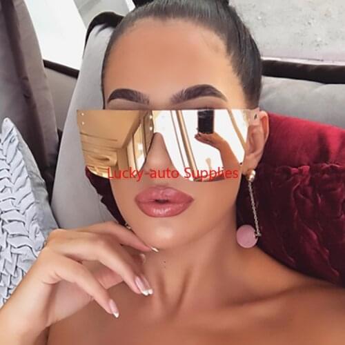 Rivet One-Piece Large Frame European and American Sunglasses 2021 New Fashion Sunglasses Colorful Reflective Sunglasses Ladies