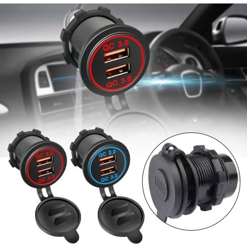 QC 3.0 Dual USB LED Car Motorcycle Cigarette Lighter USB Charger 12V-24V Car Moto Cigarette Lighter Sockets Power Plug Outlet