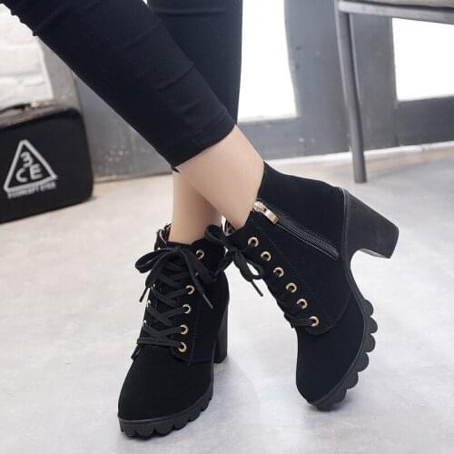 Woman England Coarse High Heel Boots Womens Shoes Chalaza Metal Zipper Low Canister Short Fashion Booties