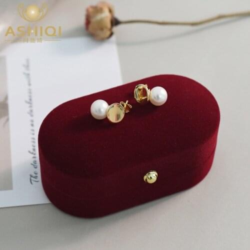 ASHIQI Natural Perfect Round Pearl Earrings 925 Sterling Silver Jewelry for Women Fashion Gift
