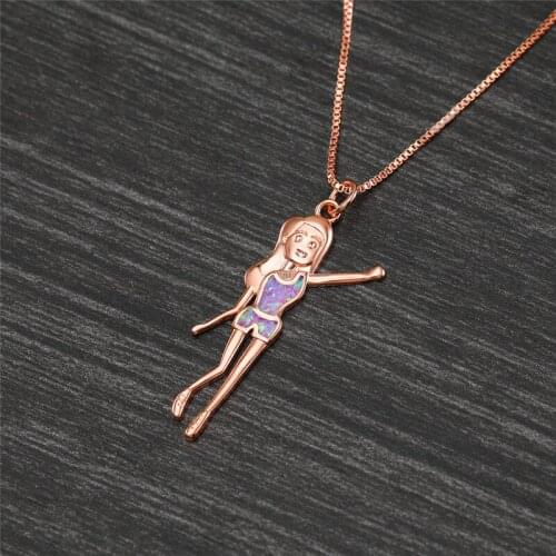 Boho Female Purple Opal Pendant Necklace Charm Rose Gold Chain Necklaces For Women Cute Vintage Girl Wedding Necklace