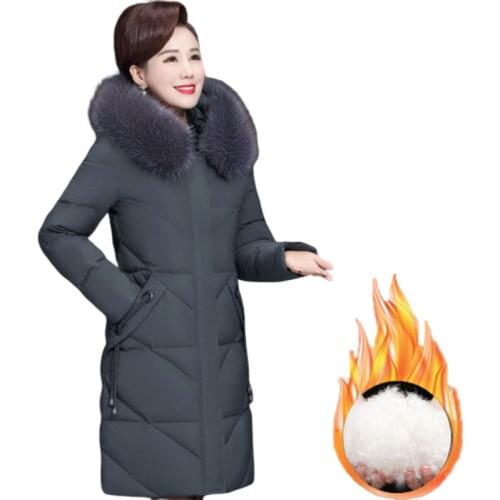 Winter Fashion Middle-aged Women Thick Warm Hooded Down Cotton Coat Jacket Long Section Large Fur Collar Cotton Jacket(XL-7XL)