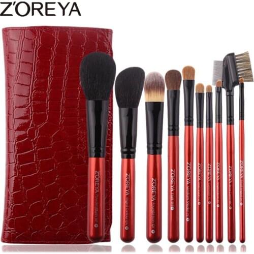 Zoreya Luxury Red Animal Hair Makeup Brushes Set Powder Concealer Contour Eye Shadow Cosmetic Tools Professional Makeup Natural