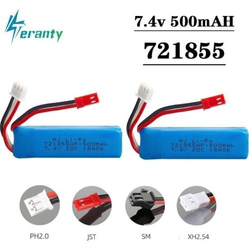 2PCS 7.4V 500mAh 721855 Lipo Battery for WLtoys A202 A212 A222 A232 A242 A252 4WD RC toys Car model parts