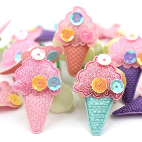 30Pcs 2.3*3.8cm Glitter Sequins Ice cream Padded Appliques for Babys Hairpin Crafts Headwear Handmade Accessories wholesale