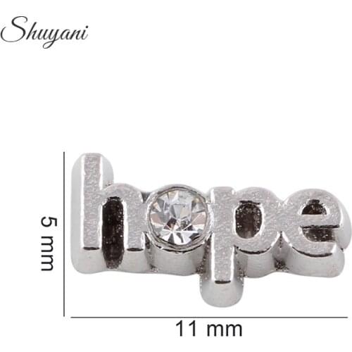 F356 Silver Plated Crystal Hope Charms Floating Locket Charms For Glass Locket 5*11mm