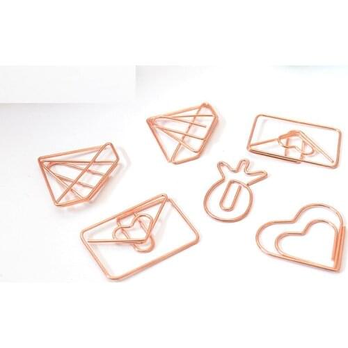2000 pcs New Arrival 4 Style Rose gold Electroplating pineapple goblet Heart Shape Paper Clips Funny Bookmark Marking Clips