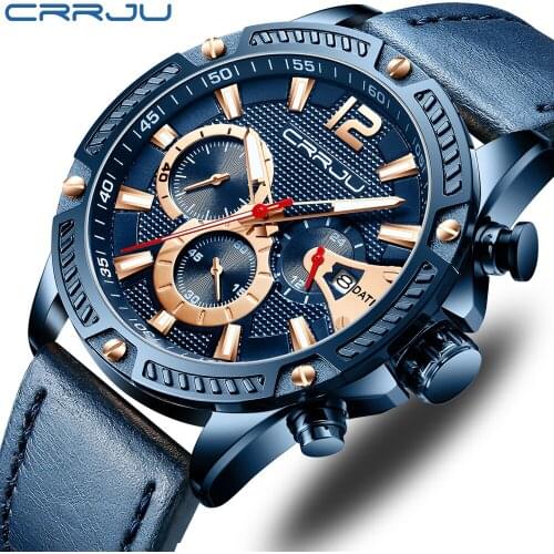 CRRJU Men Watch Luxury Brand Top Selling Fashion & Casual Leather Quartz Chronograph Waterproof Mans Watch Hot Sale