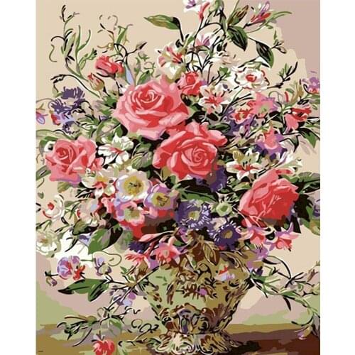 Flower In Vase Printed 11CT Cross-Stitch DIY Embroidery Complete Kit DMC Threads Craft Needlework Handicraft Stamped