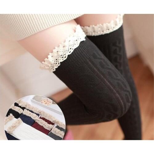 Women Cotton Thigh High Long Stockings Knit Over Knee Socks Autumn Winter Fashion Long Socks B688
