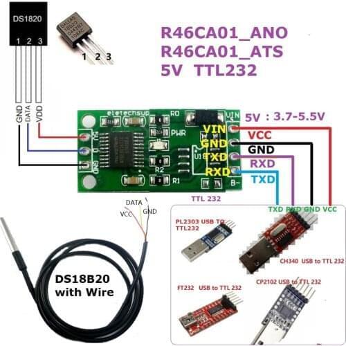 DS18B20 RS485 RS232 TTL Com UART Temperature Acquisition Sensor Modbus RTU Module 5V 12V for UNO R3 PC PLC MCU