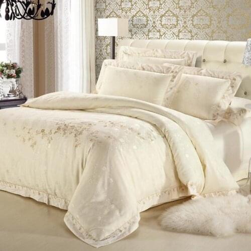 White 4pcs Bedding Sheet Set Wedding Imitation Satin Cotton Jarquard Bedspread Royal Duvet Cover Set Queen King Bedroom Decor