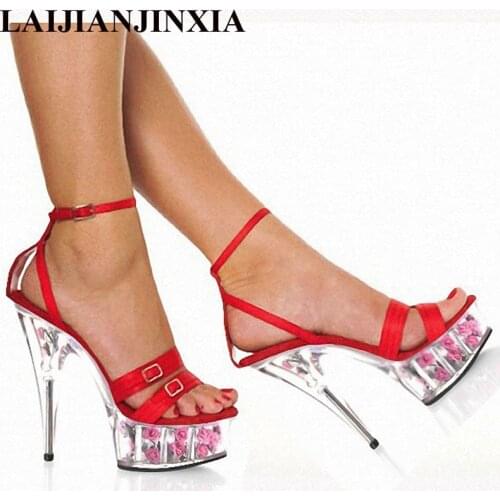 LAIJIANJINXIA 15CM High Heels Transparent Platform Romantic Sexy Sandals Party Dancing Shoes Open Toe Women Pole Dance Shoes