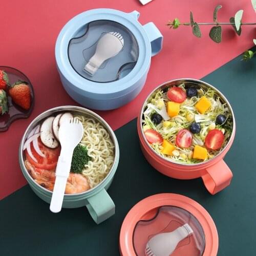 Lunch Box 304 Stainless Steel Japanese Style Instant Noodle Bowl with Breathable Lid & Fork Insulation Dinner Bowl Noodles Cup