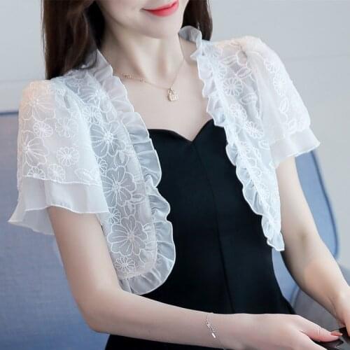New 2021 Summer Women Short Thin Cardigan Lace Sun Protection Clothing Tops Camisetas Mujer Cape Blusas Femininas