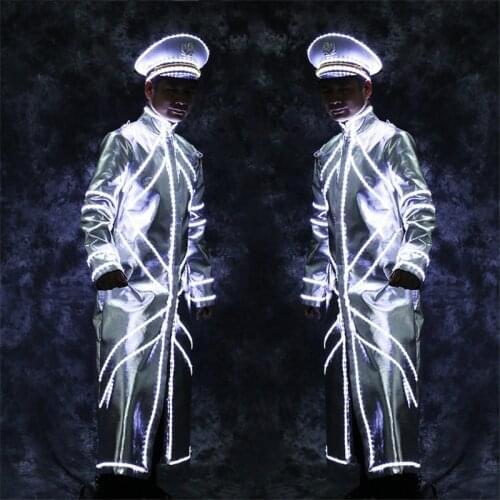 LZ47 LED luminous costumes dj clothes bar party stage show wears suit men led coat disco dancer Windbreaker glowing props led dj