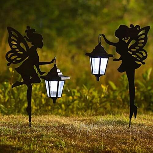 Metal Fairy Silhouette Figure Sculpture Ornaments Home Outdoor Garden Statue Solar Figurines for Yard Lawn Patio Decorations