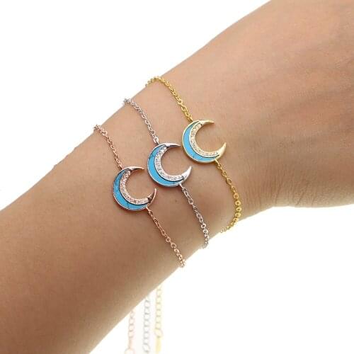 Cute Moon Statement Bracelets Bangles for Women Bohemia blue double horn Anime Curved Cresent Moon Horn Pendant Bracelet femme