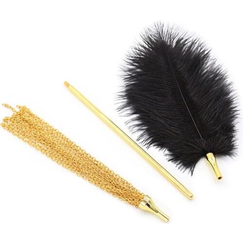 Multifunction Removable Dual-use Spank Whip with Feather Metal Tassel and Handle for Adult Games to Tickler Flirt Intimacy Goods