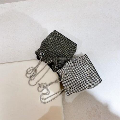 Fashion New Design Sling Bucket Rhinestone Evening Handbag Bling Clutches For Women Ladies Dinner Wedding Crystal Bucket Handbag