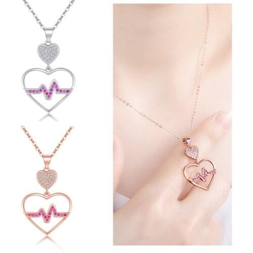 Fashion Rose Gold Crystal Heart Pendant Necklace For Women Jewelry Trendy Silver Plated Chain Clavicle Necklaces Choker Bijou