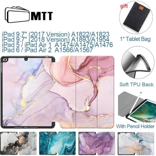 MTT Marble Tablet Case For iPad 9.7 inch Air 1 Air 2 funda With Pencil Holder Soft TPU+PU Leather Folio Flip Smart Cover coque