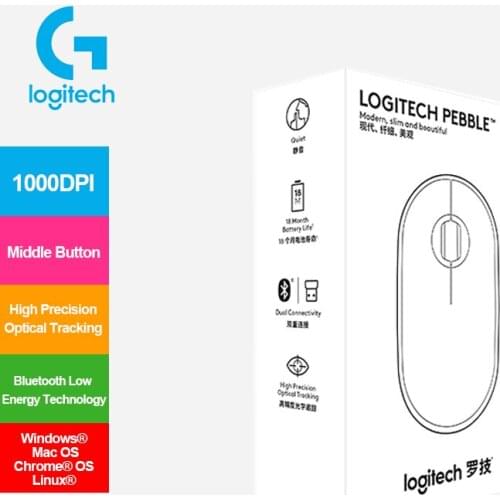 Logitech Pebble Wireless Bluetooth Mouse with Unifying Colorful 1000DPI High Precision Optical Tracking Mice for Windows Mac OS