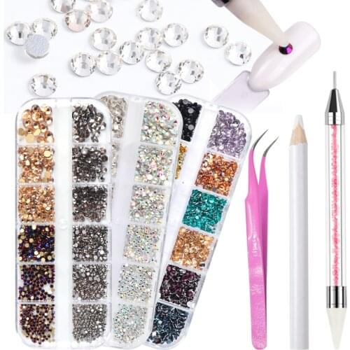 Nail Rhinestones Set Nail Art Decorations Gems Stones Glitter Sequins Wax Dotting Pen Wood Picker Pencil Manicure Tools GL1898