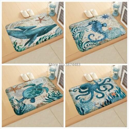 Retro Marine Life Printing Floor Mat Door Mat Digital Printing Floor Mat Kitchen Bathroom Long Absorbent Non-slip Mat