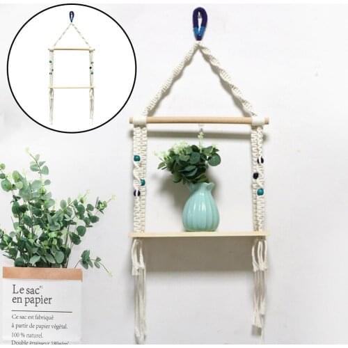 Bohemian Macrame Wall Hanging Shelf, Indoor Wall Decor for Bedroom, Woven Rope