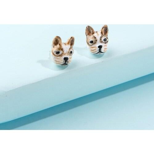 New hand painted enamel glaze dog stud earrings 925 silver needles fashion simple personality cute pet niche design earrings
