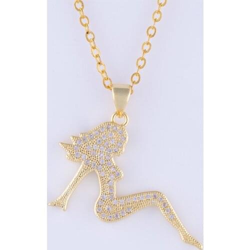 New Fashion Jewelry Bijoux Zircon Dancing Girl Charms Necklace For Women Handmade Copper Long Chain Necklace Diy Kolye Bayan
