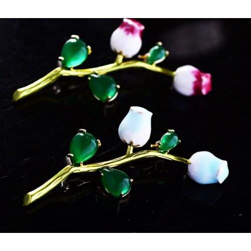 OKILY Delicate Branches Brooches Luxe Enamel Flower Broochpin for Women Fashion Plant Jewelry Pins and Broche Accessories