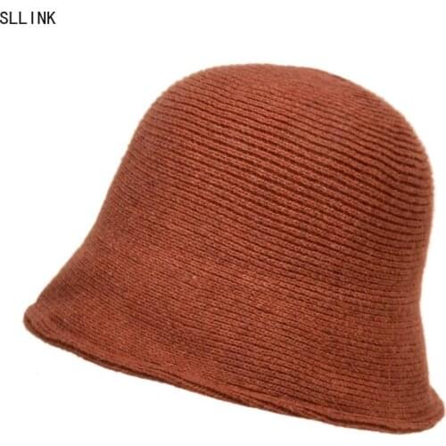 Autumn and winter ladies hat wool fisherman hat female Joker Japanese basin hat solid color knitted bucket hat Fisherman hat