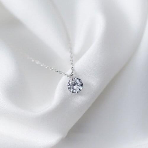 Round Crystal Pendant Necklace For Women Girls 925 Sterling Silver Jewelry Romantic Geometric Engagement Choker Necklace