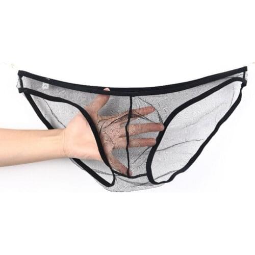 Sexy Men Underwear Transparent Mens Briefs Low Waist Mesh Breathable Panties Penis Pouch Underpants Gay Lingerie See Trough