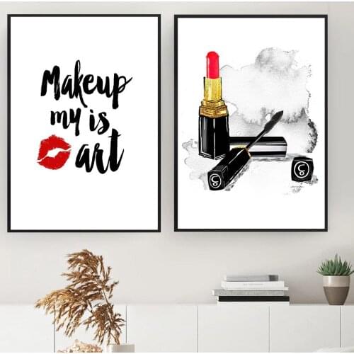 Lipstick Eyelash Brush Fashion Poster Makeup Canvas Art Print Women Lips Modern Wall Art Picture Canvas Painting For Living Room