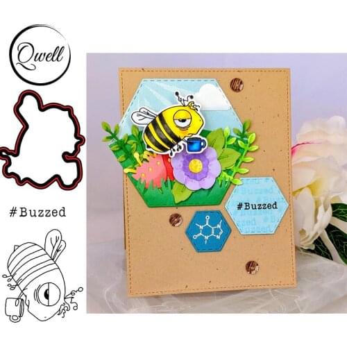 QWELL Buzzed Huge Bee With Coffee Cup Metal Cutting Dies with Clear Silicone Stamps For DIY Scrapbooking Craft Cards 2020 New