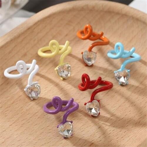 Multi-Color Resin Crystal Heart-Shaped Ring Irregular Womens Finger Ring Accessories Fashion Female Opening Jewelry