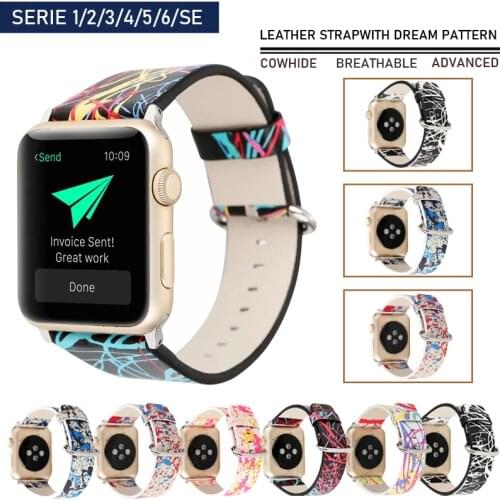 Strap for Apple Watch Band 38/42mm iWatch Graffiti patterne leather bracelet bands for Apple watch series 6/SE/5/4/3 44/40mm