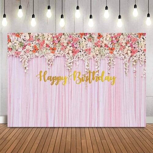 Pink Floral Backdrop for Photography Bride to Be Wedding Shower Portrait Background for Photo Happy Birthday Photo Background