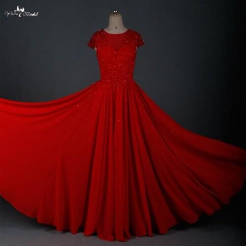 RSE666 Short Sleeve Long Wine Red Chiffon Prom Dresses 2016