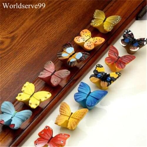 Colorful Resin Butterfly Handle Knobs Single Hole Furniture Cabinet Cupboard Wardrobe Drawer Door Knob Pulls Kids Room Decor