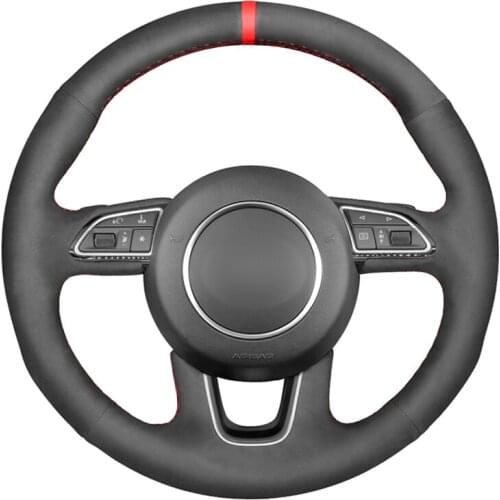 Hand-stitched Black Suede No-slip Car Steering Wheel Cover for Audi Q3 2013-2018 Q5 2013-2017 Q7 2012-2015