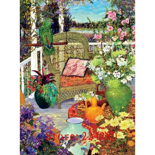 Needlework,Cross stitch Patio Flowers Scenery Handmade 14CT white Canvas DIY,Cross-stitch kits,For Embroidery Art Home Decor