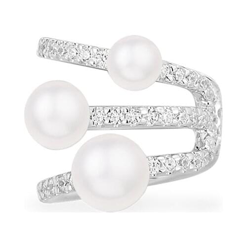 SLJELY Fashion Real 925 Sterling Silver Mono Triple Hoop Sliding Ear Bone Cuff with Pearls Zircon Clip Earring 1pc Women Jewelry